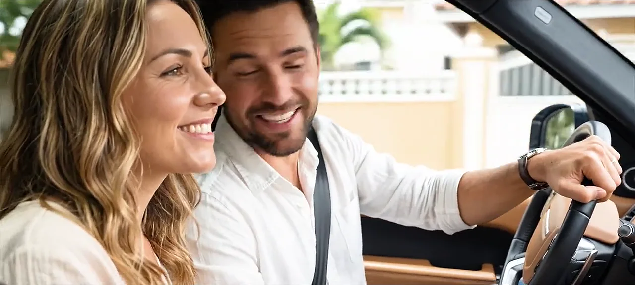 Casal chegando de carro
