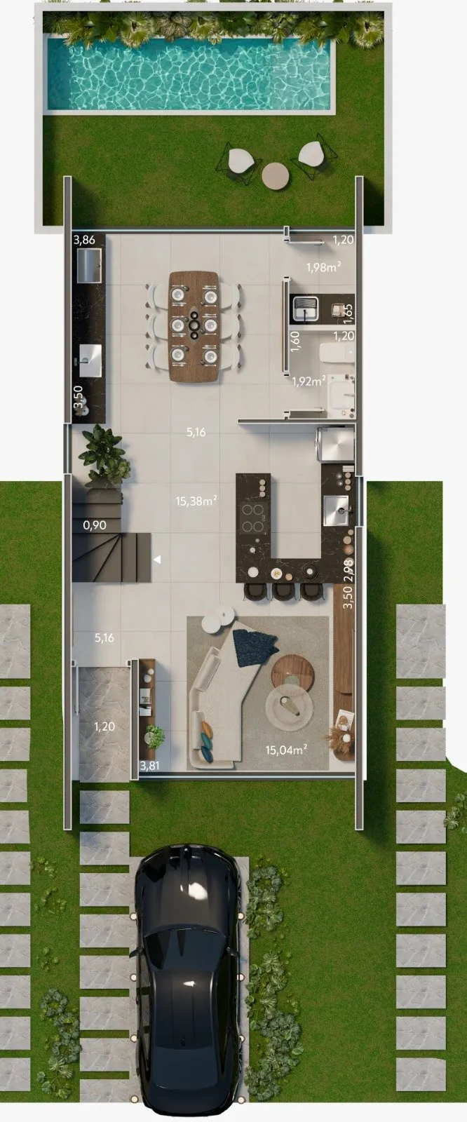 Planta humanizada do térreo — Casa 03