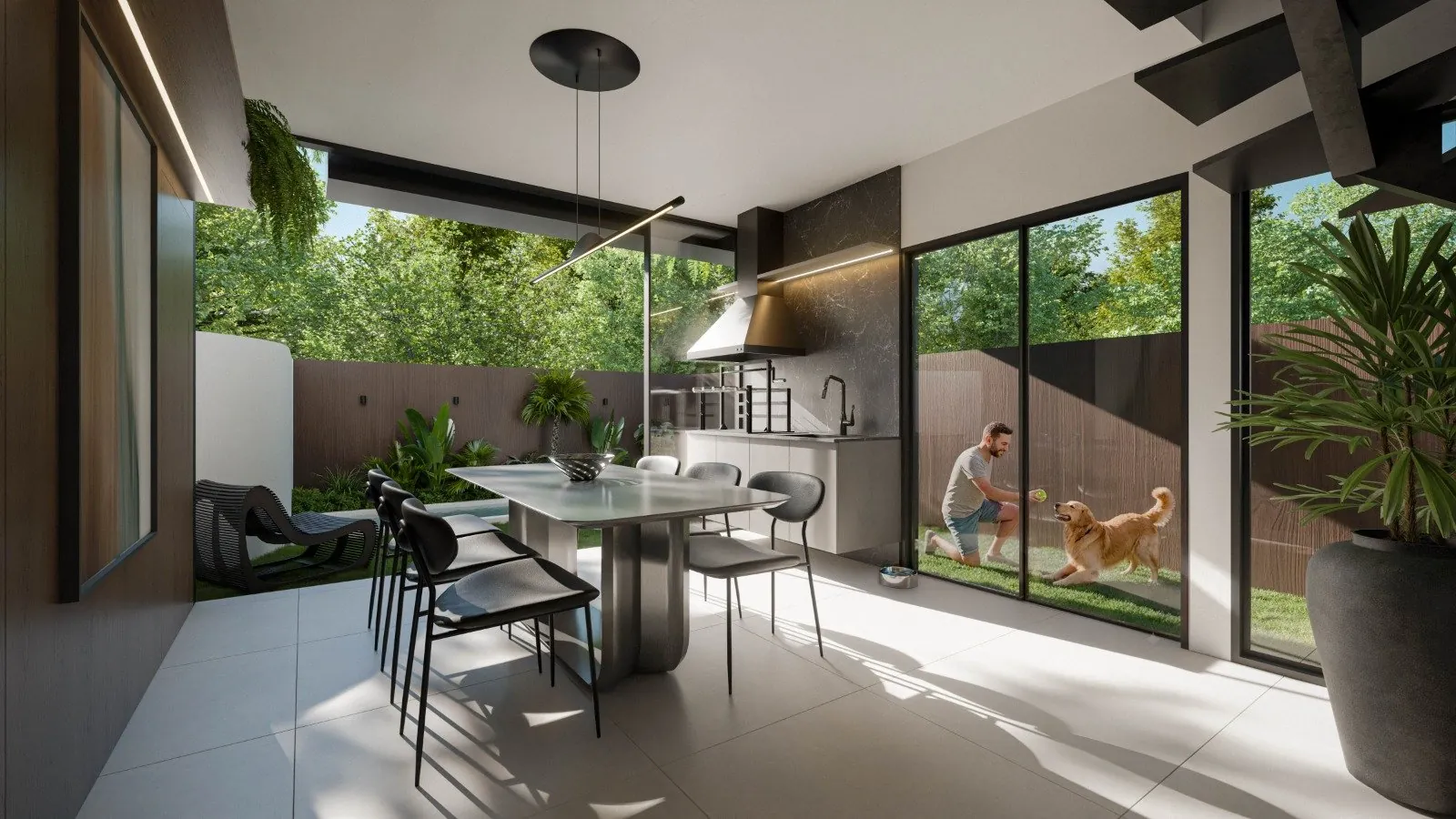Área gourmet integrada com jardim — Praia Linda Residencial